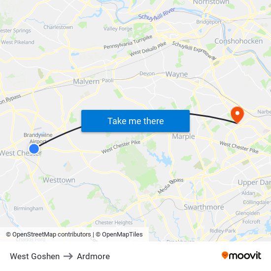 West Goshen to Ardmore map