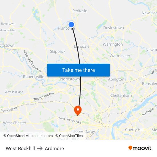 West Rockhill to Ardmore map