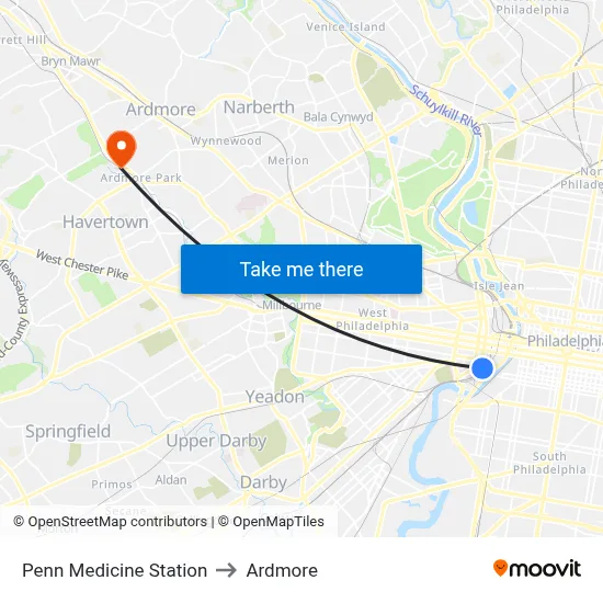 Penn Medicine Station to Ardmore map