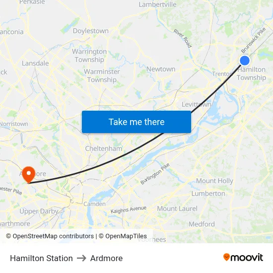 Hamilton Station to Ardmore map