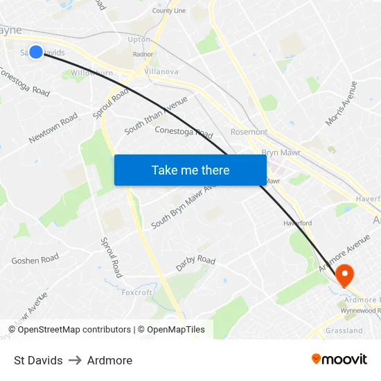 St Davids to Ardmore map