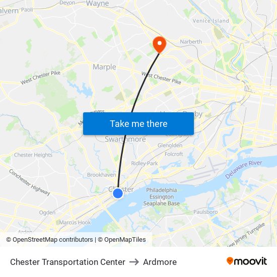 Chester Transportation Center to Ardmore map