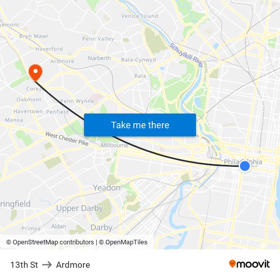 13th St to Ardmore map