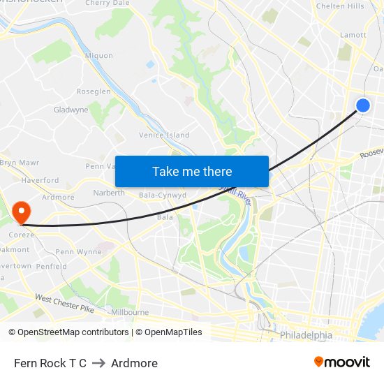 Fern Rock T C to Ardmore map