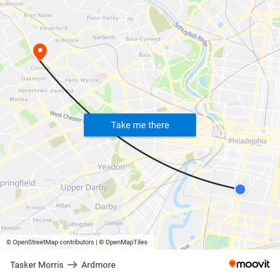 Tasker Morris to Ardmore map