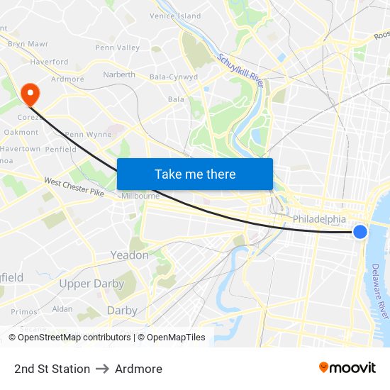 2nd St Station to Ardmore map