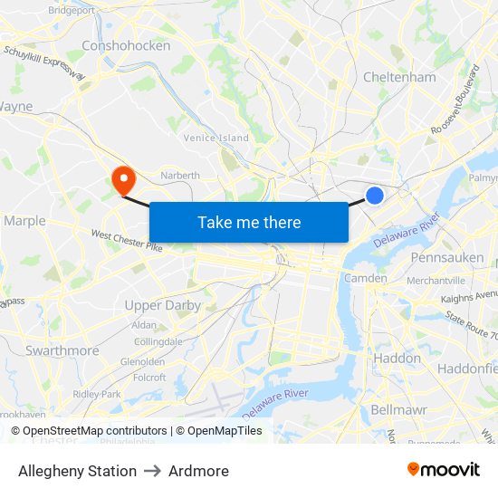 Allegheny Station to Ardmore map