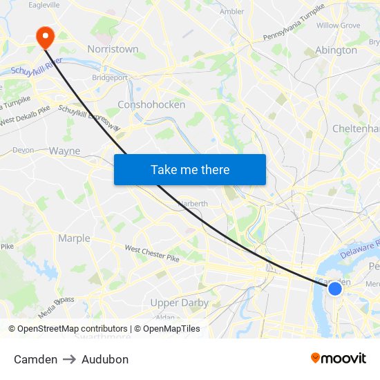 Camden to Audubon map