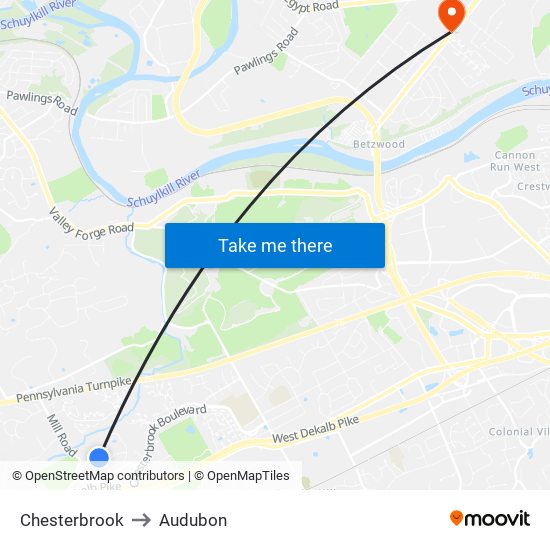 Chesterbrook to Audubon map