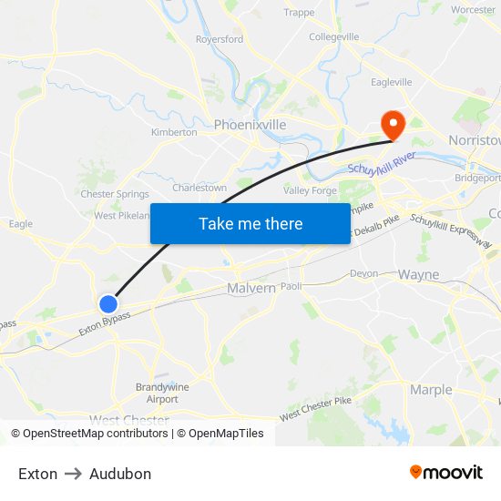 Exton to Audubon map