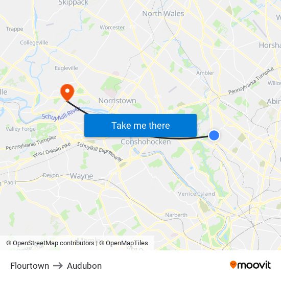 Flourtown to Audubon map