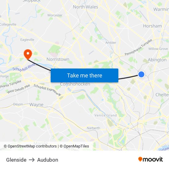 Glenside to Audubon map