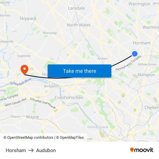 Horsham to Audubon map