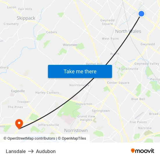 Lansdale to Audubon map