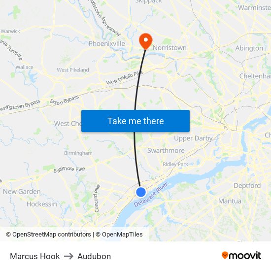 Marcus Hook to Audubon map