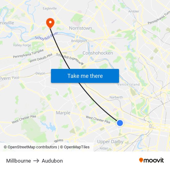 Millbourne to Audubon map