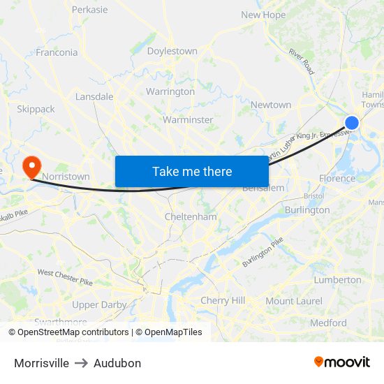 Morrisville to Audubon map