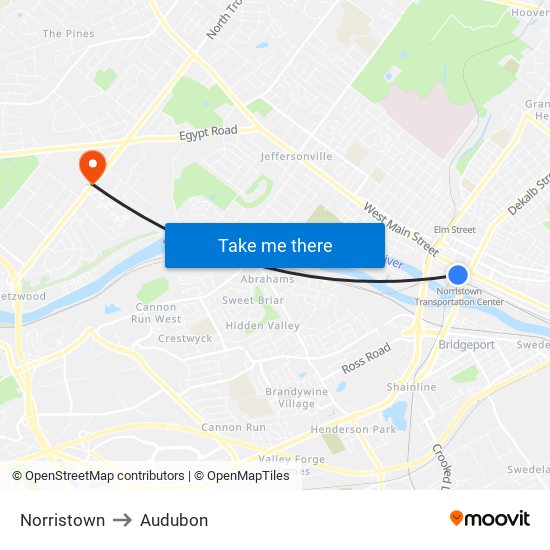 Norristown to Audubon map