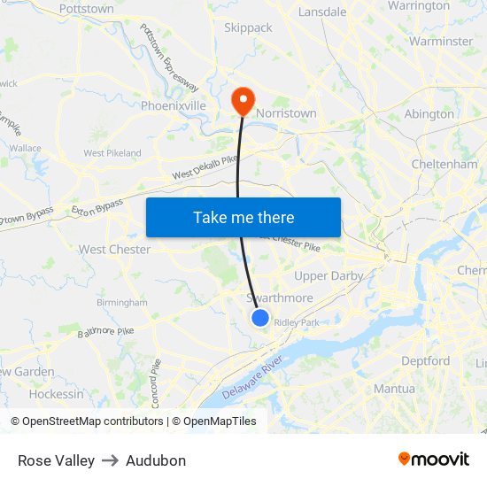 Rose Valley to Audubon map