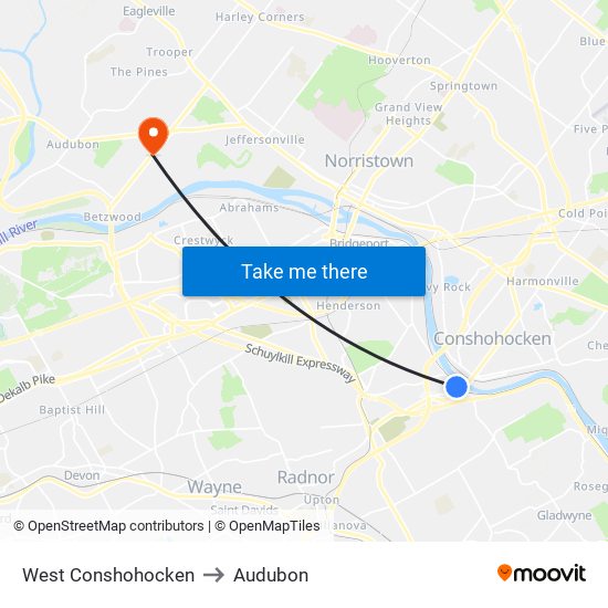 West Conshohocken to Audubon map