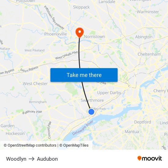 Woodlyn to Audubon map