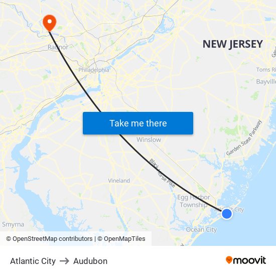 Atlantic City to Audubon map