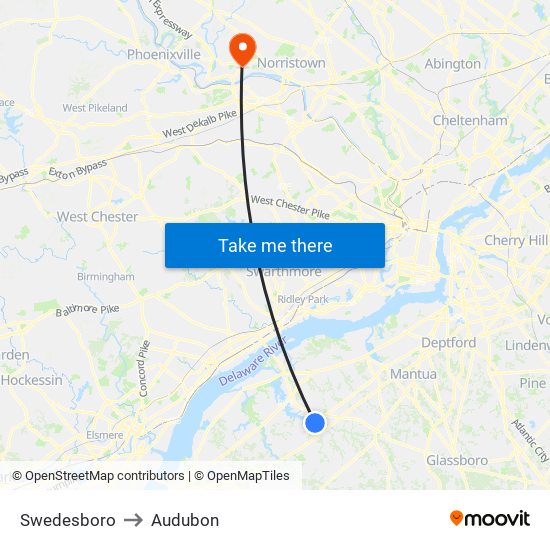 Swedesboro to Audubon map