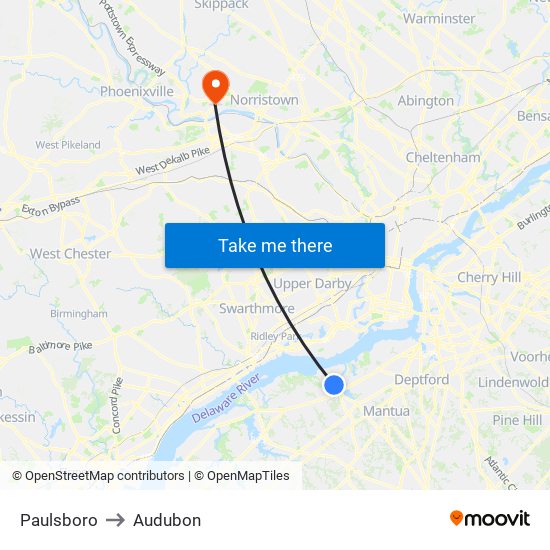 Paulsboro to Audubon map