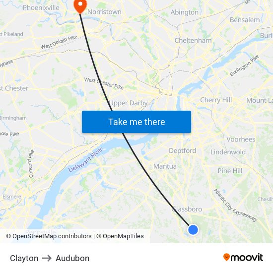 Clayton to Audubon map