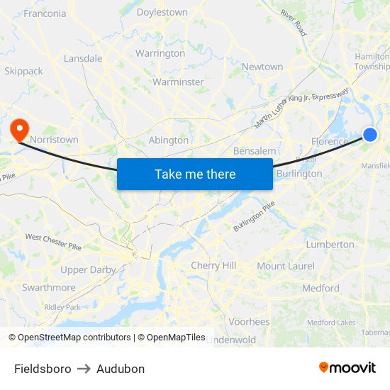 Fieldsboro to Audubon map