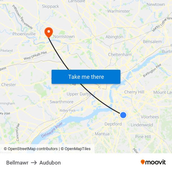 Bellmawr to Audubon map