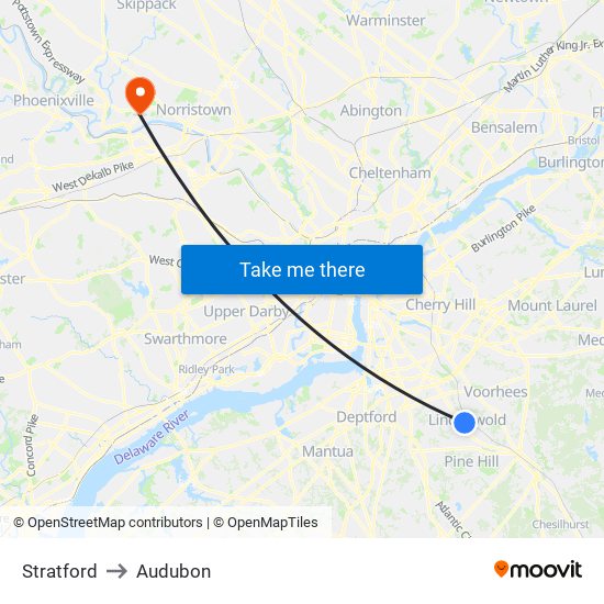 Stratford to Audubon map