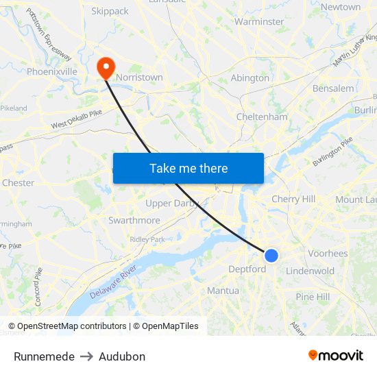 Runnemede to Audubon map