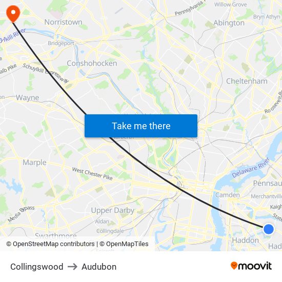 Collingswood to Audubon map