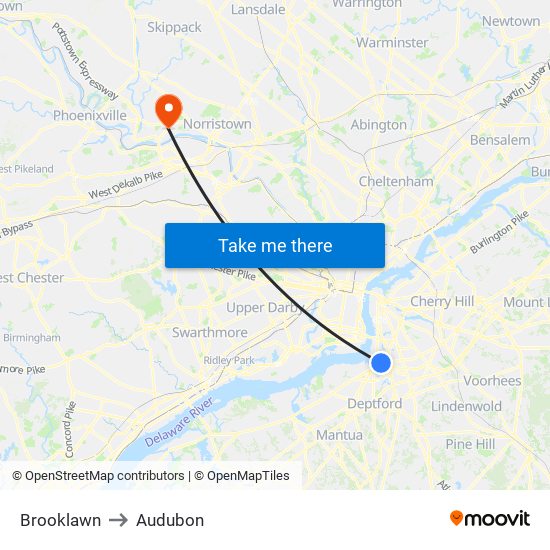 Brooklawn to Audubon map
