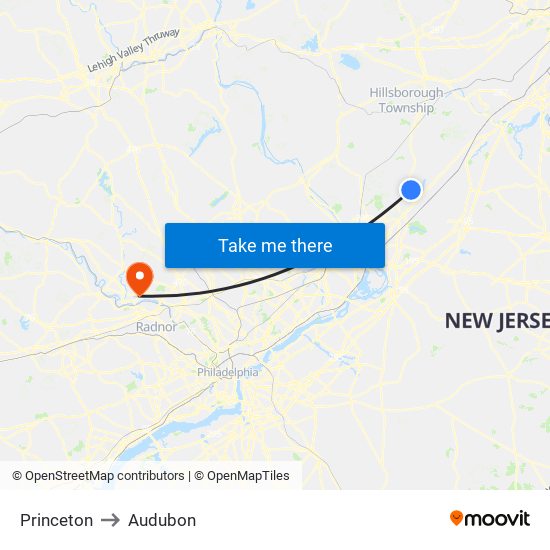 Princeton to Audubon map