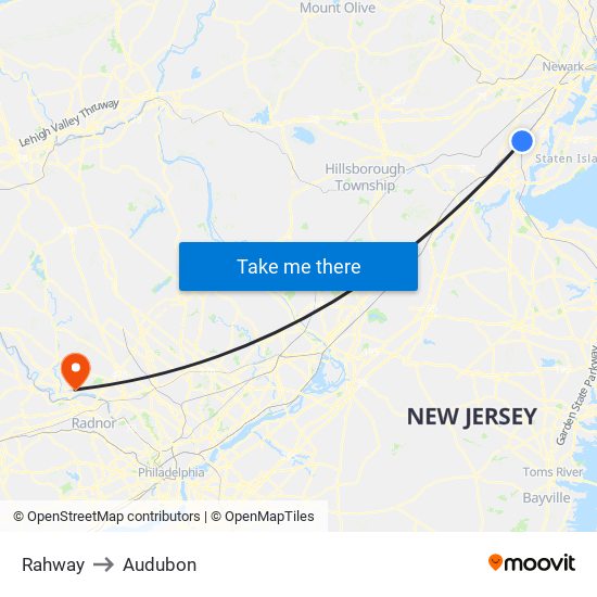 Rahway to Audubon map