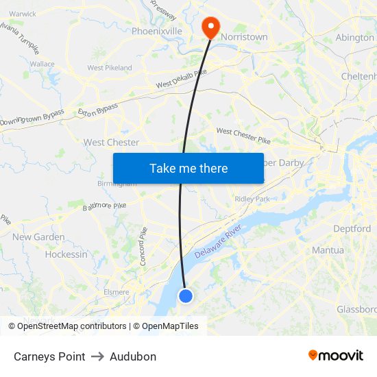 Carneys Point to Audubon map