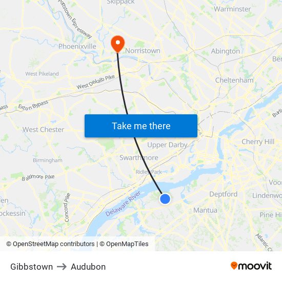 Gibbstown to Audubon map