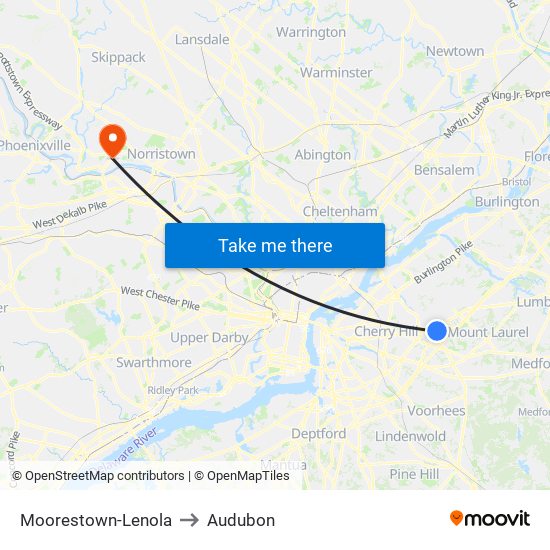 Moorestown-Lenola to Audubon map