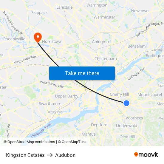 Kingston Estates to Audubon map