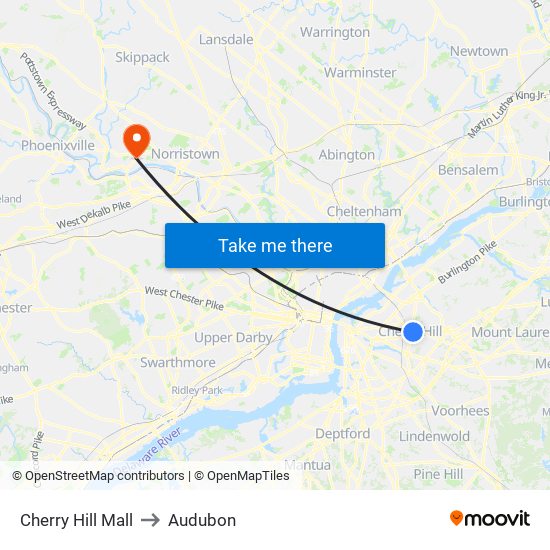 Cherry Hill Mall to Audubon map