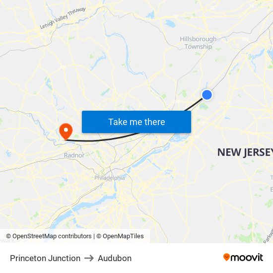 Princeton Junction to Audubon map