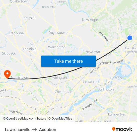 Lawrenceville to Audubon map