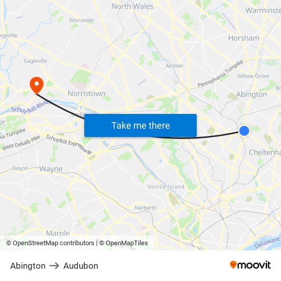 Abington to Audubon map