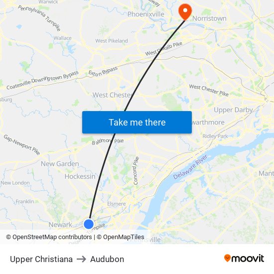 Upper Christiana to Audubon map