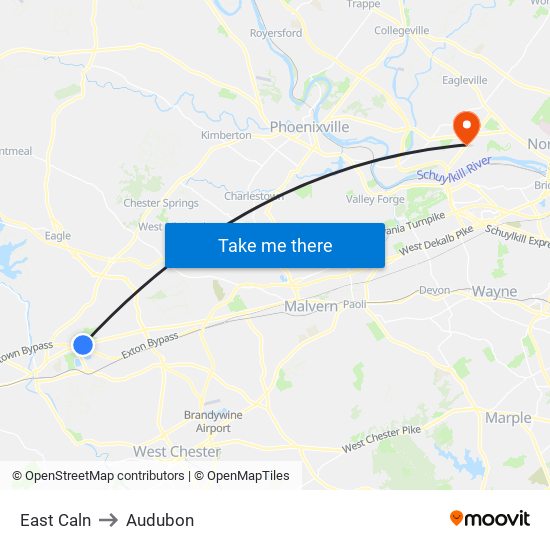 East Caln to Audubon map