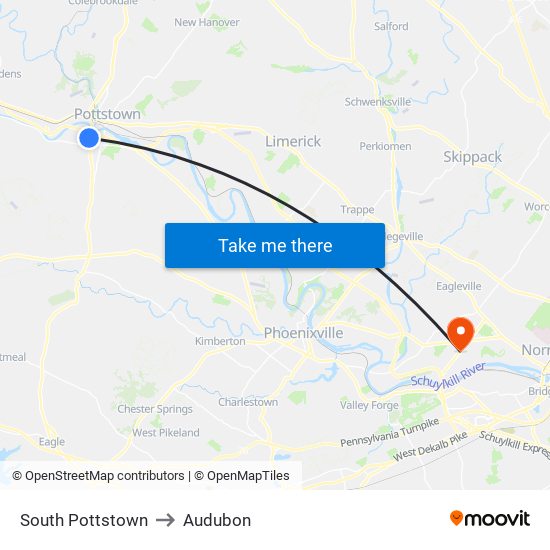 South Pottstown to Audubon map