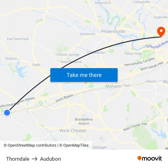 Thorndale to Audubon map