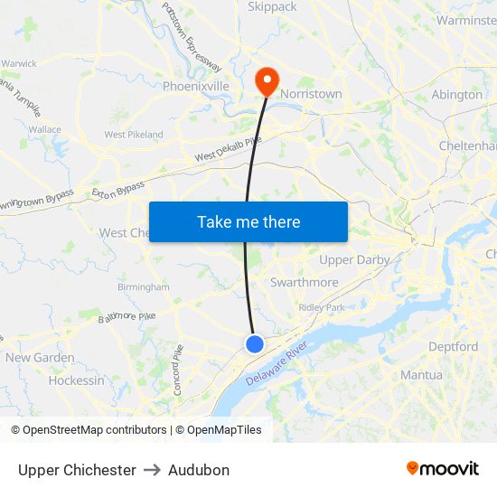 Upper Chichester to Audubon map